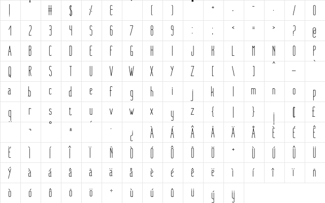 Nue Medium Regular  glyph index