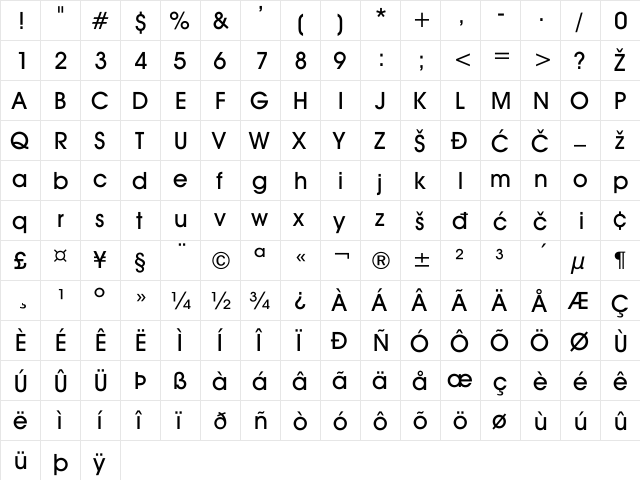 Noveau Riche Medium-Normal Regular  glyph index