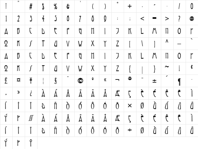 Reynold Contour Regular  glyph index