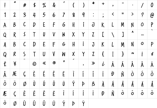 Komikula Regular  glyph index