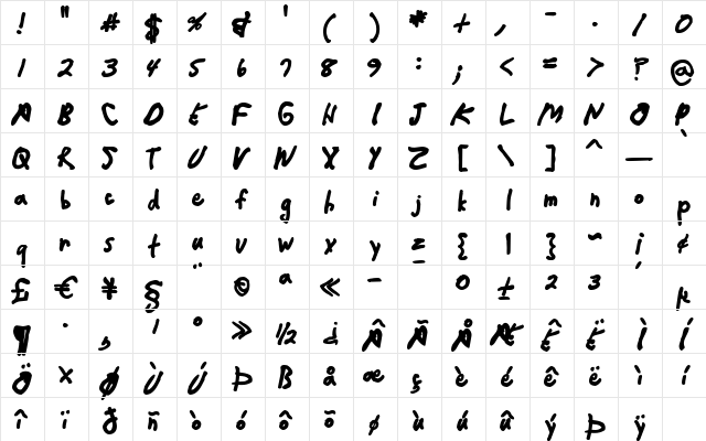 CrappyDanBlack Regular  glyph index