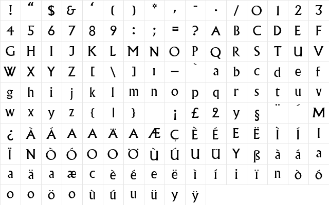 Furioso Regular  glyph index