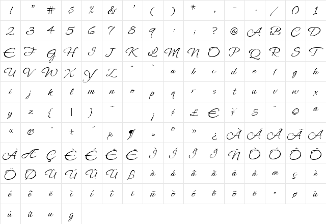 Ephesis Regular  glyph index