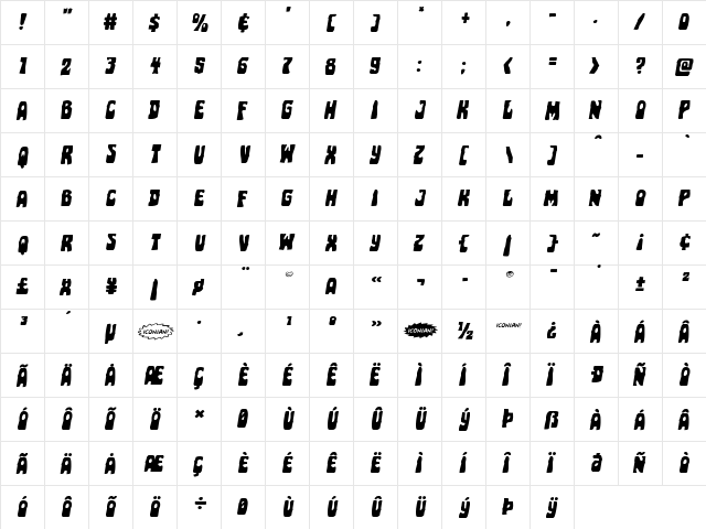 Pocket Monster Expanded Italic Expanded Italic  glyph index