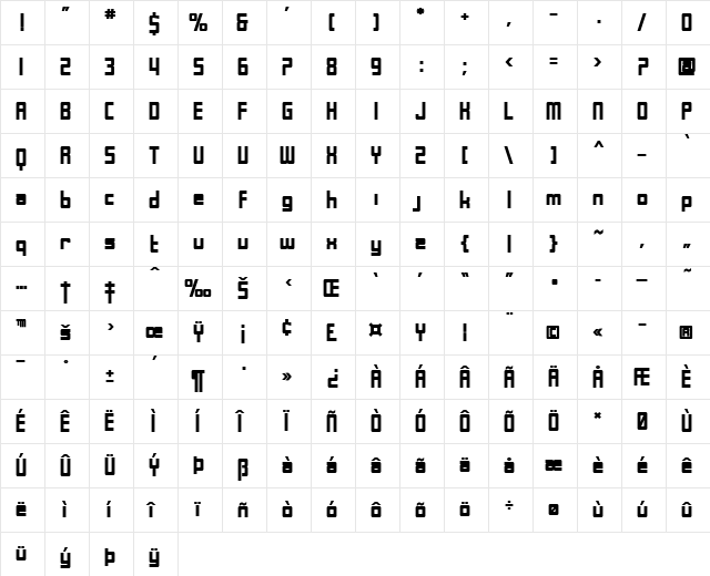 SF Laundromatic Bold  glyph index