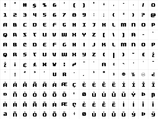 Quickening Extra-Condensed Condensed  glyph index