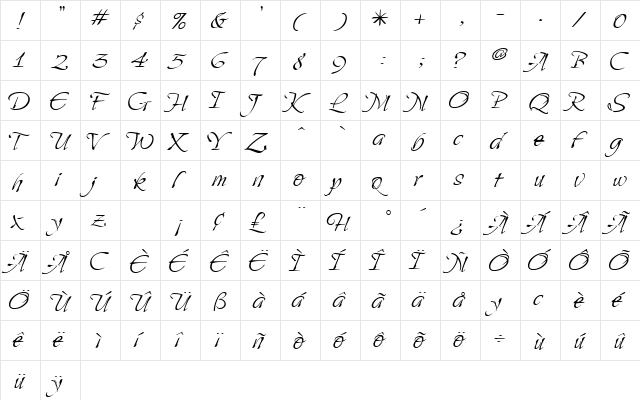 Saliere Regular  glyph index