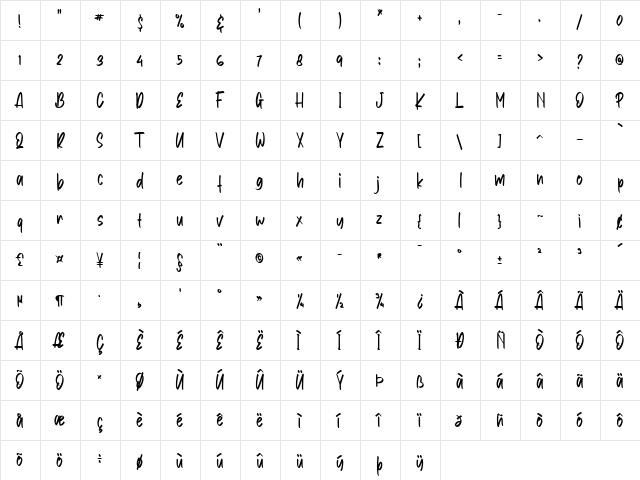 Bunny Story - Personal Use Regular  glyph index