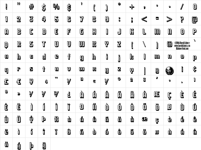 National Debt3D Regular  glyph index