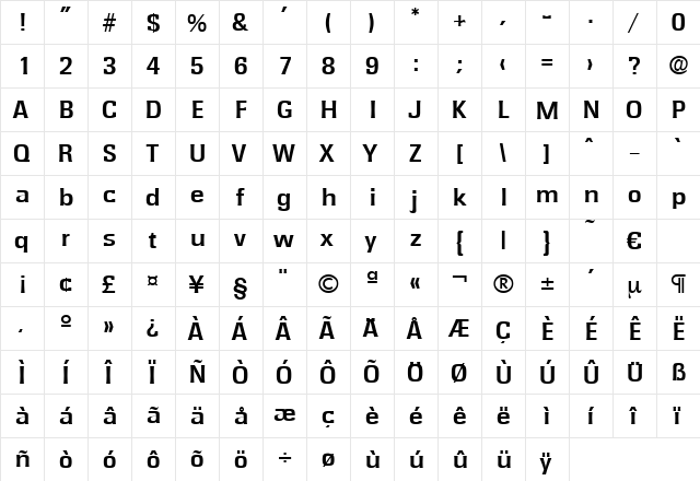 Rochester-DemiBold Regular  glyph index