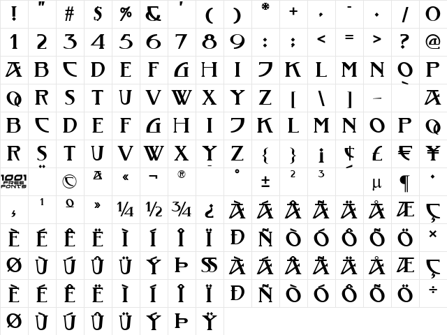 Tobacco Road NF Regular  glyph index