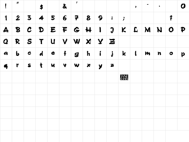 GrunionScript Bold  glyph index