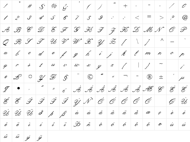 KASTLEA Regular  glyph index