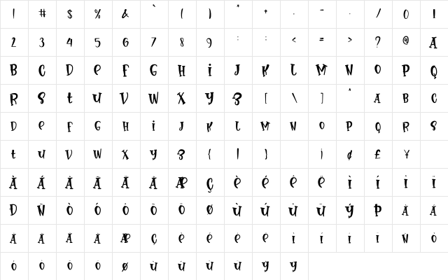 Baby World Regular  glyph index