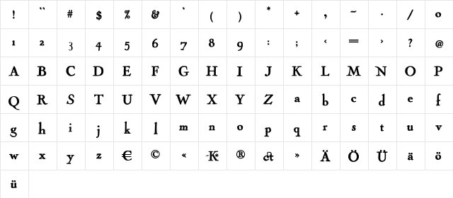 Cock Bold  glyph index