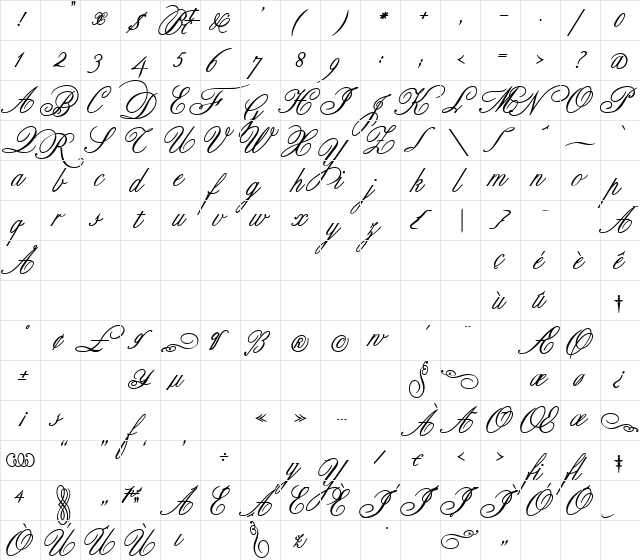 Classic Bold Regular  glyph index