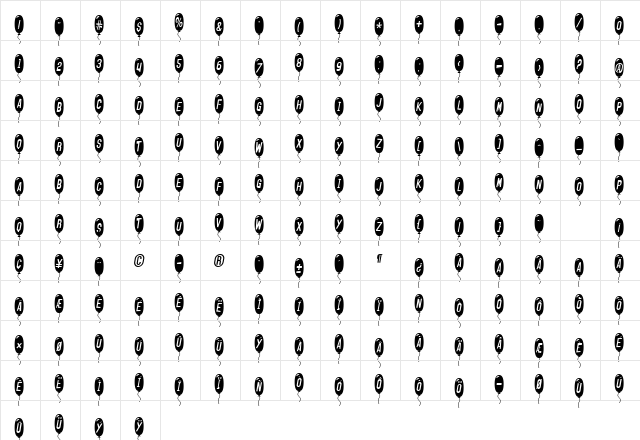 SF Balloons Thin Italic  glyph index