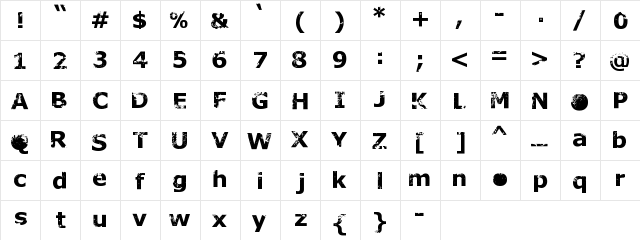 RUSTO Regular  glyph index