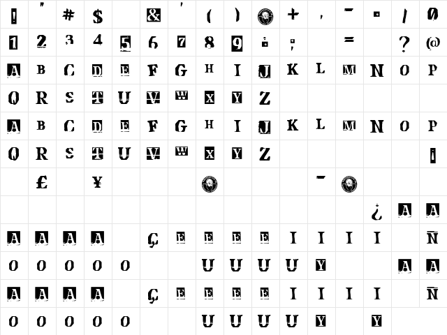 Descompensada Regular  glyph index