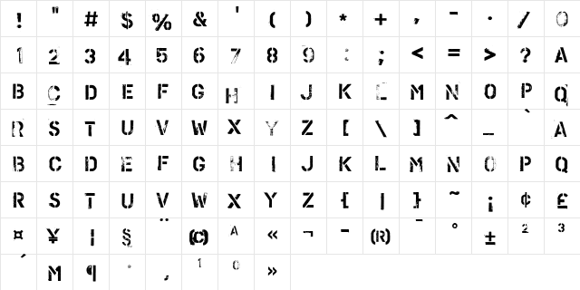 PF Stamps Pro Metal Regular  glyph index