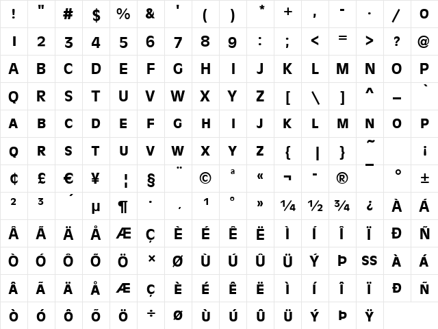 Antigone-Caps Medium  glyph index