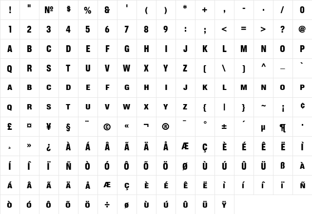 CorpusGothicSmallCaps Regular  glyph index