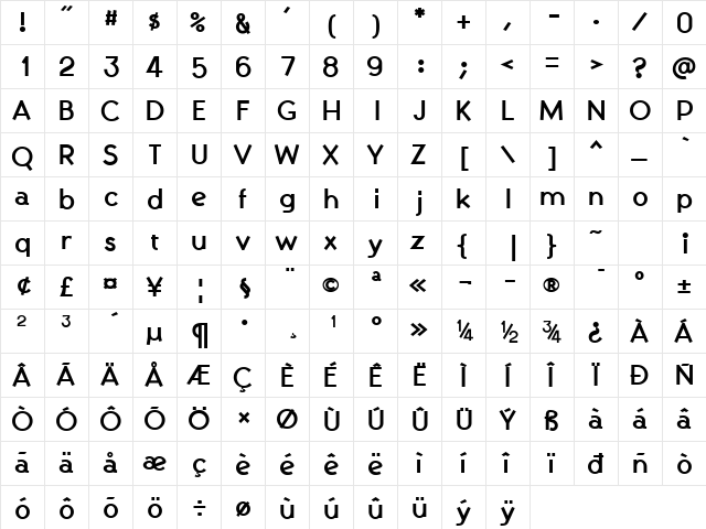 AndrewAndreasXBold Regular  glyph index