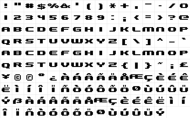 FFF Galaxy Extra Bold Extended Regular  glyph index