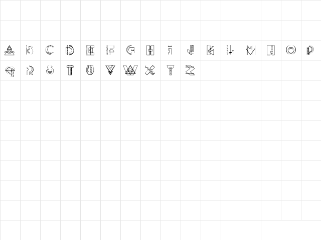 Screwy 1 Regular  glyph index