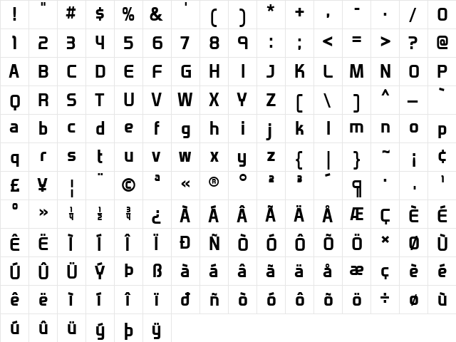 Venacti Bold  glyph index