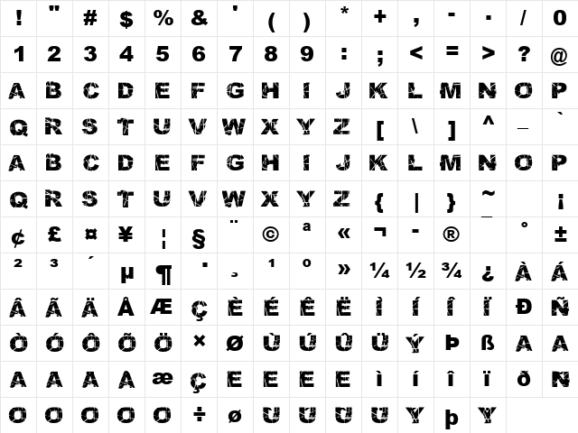 Skratch Punk Regular  glyph index