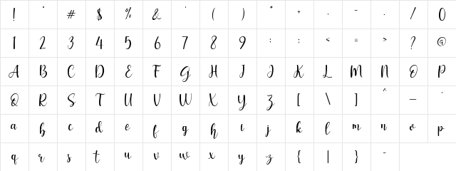 Geishela Regular  glyph index