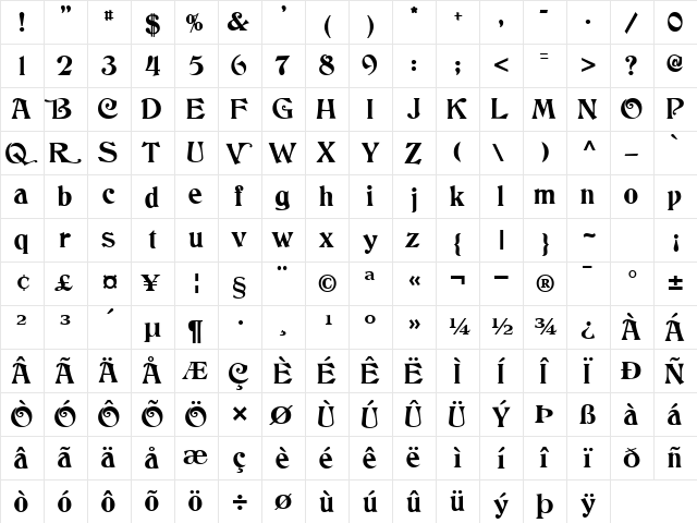ParaisoSSK Regular  glyph index