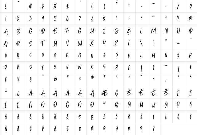 Heroic Mage Regular  glyph index