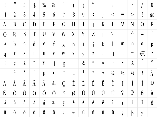 HornCondensed Normal  glyph index