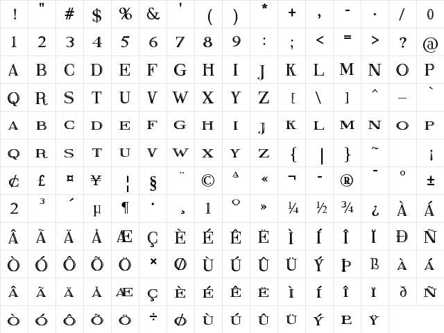 Fine Blackboard Regular  glyph index