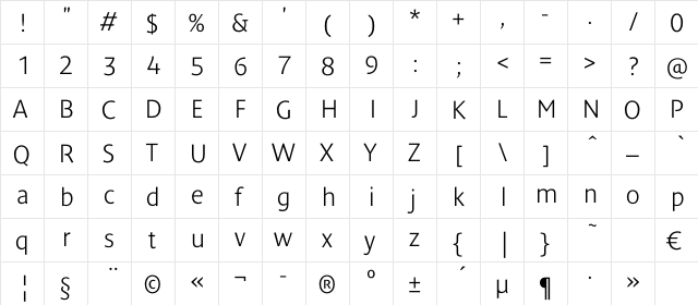 DendaNewLightC Regular  glyph index