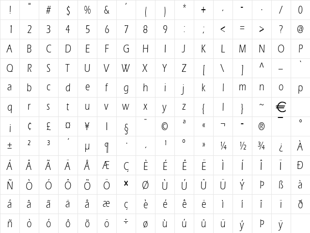 EricThin Normal  glyph index
