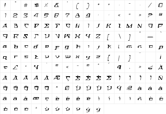 ACTStern Italic  glyph index