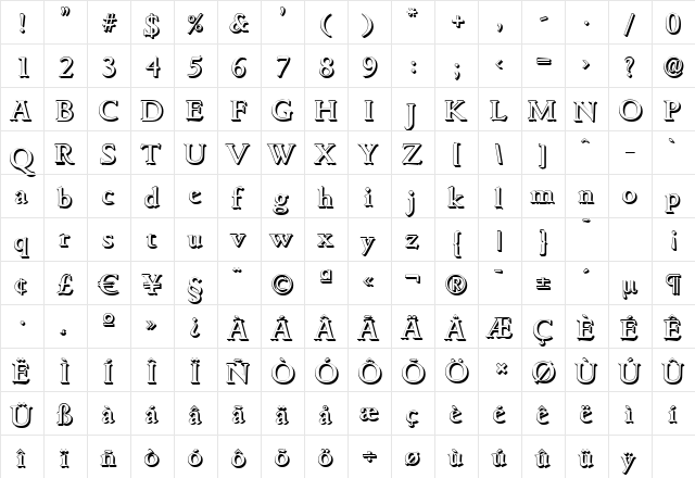 GouditaShadow-Medium Regular  glyph index