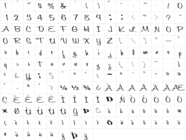 Quick Regular  glyph index