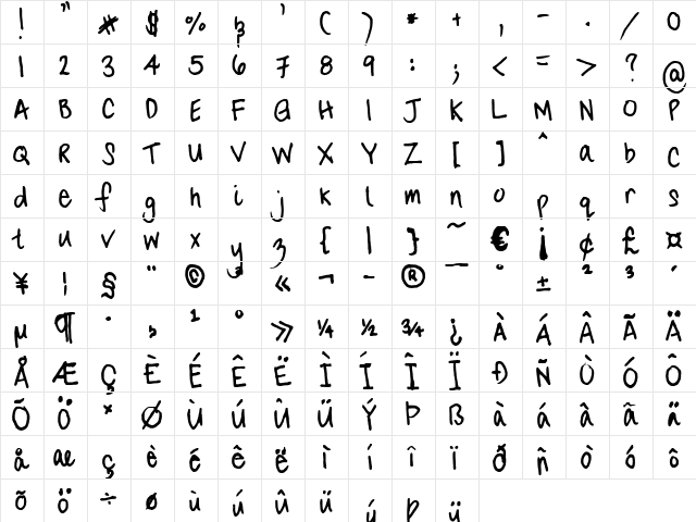 Natalie's Scribble Regular  glyph index