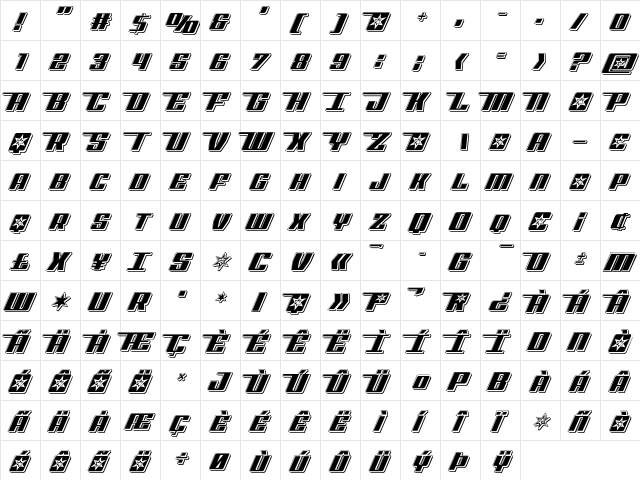 Rocket Pop Punch Regular  glyph index