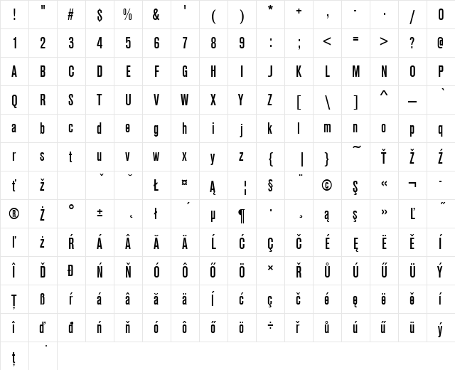 AcciusTEEMedCon Regular  glyph index