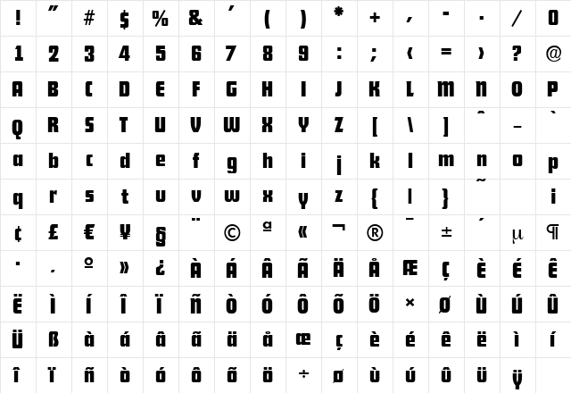 DekoDisplaySerial Bold  glyph index