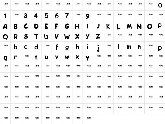 bipDEMO Regular  glyph index