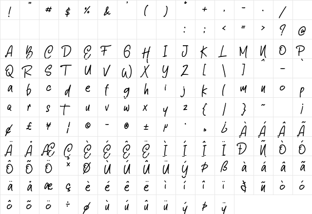 Smooth Bellena Regular  glyph index