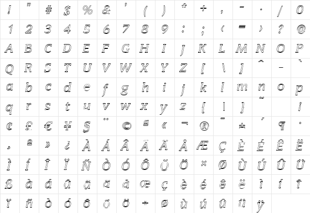 KevinBeckerOutline Italic  glyph index
