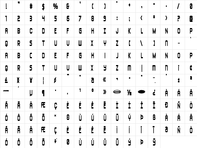 Blizzard Shaft Heavy Regular  glyph index