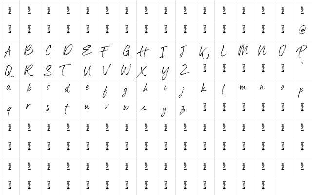 Panterick Regular  glyph index